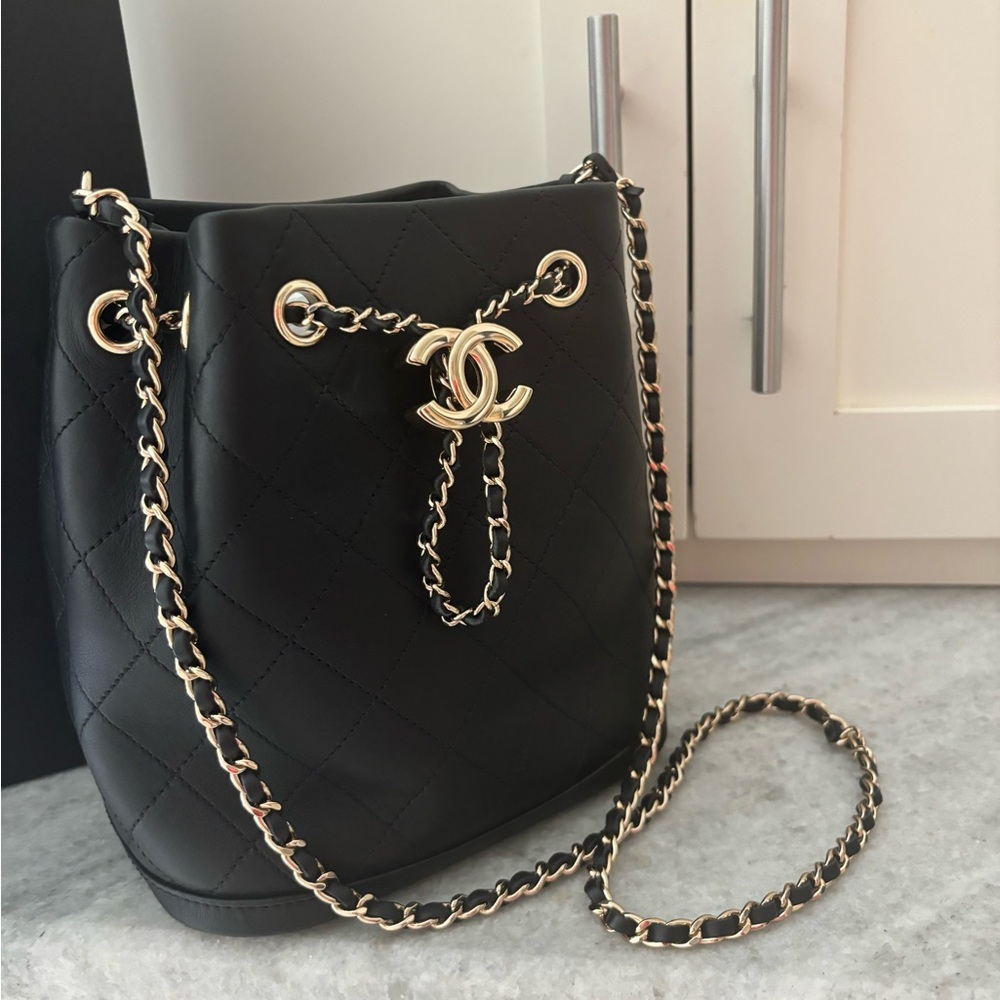 Brand New Chanel Bag Bucket Style Drawstring Chain Strap